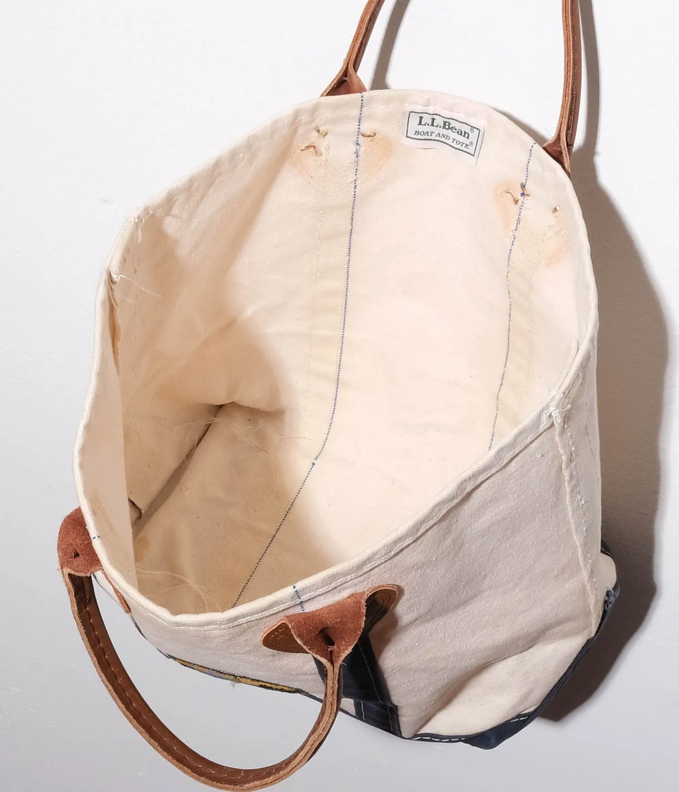 90's L.L.Bean Tote Bag Leather Handle (Natural×Navy)