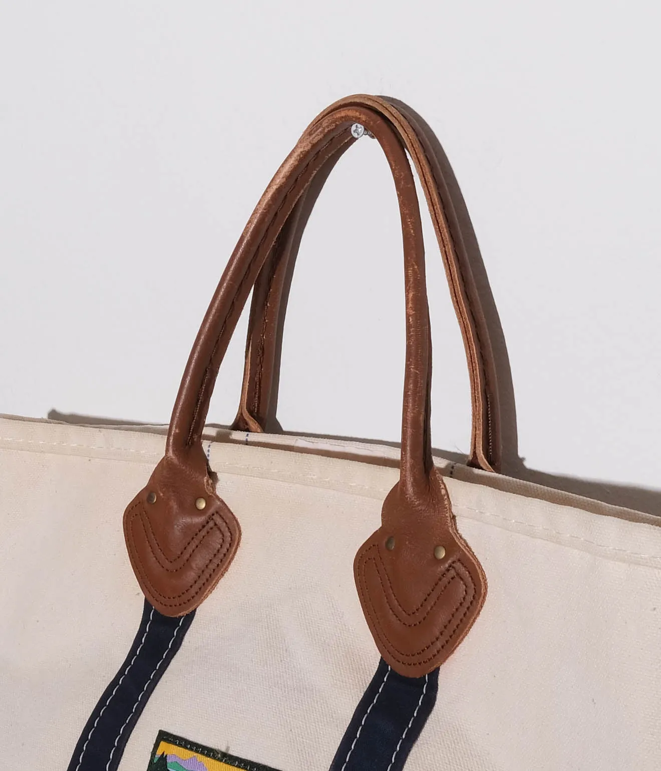 90's L.L.Bean Tote Bag Leather Handle (Natural×Navy)