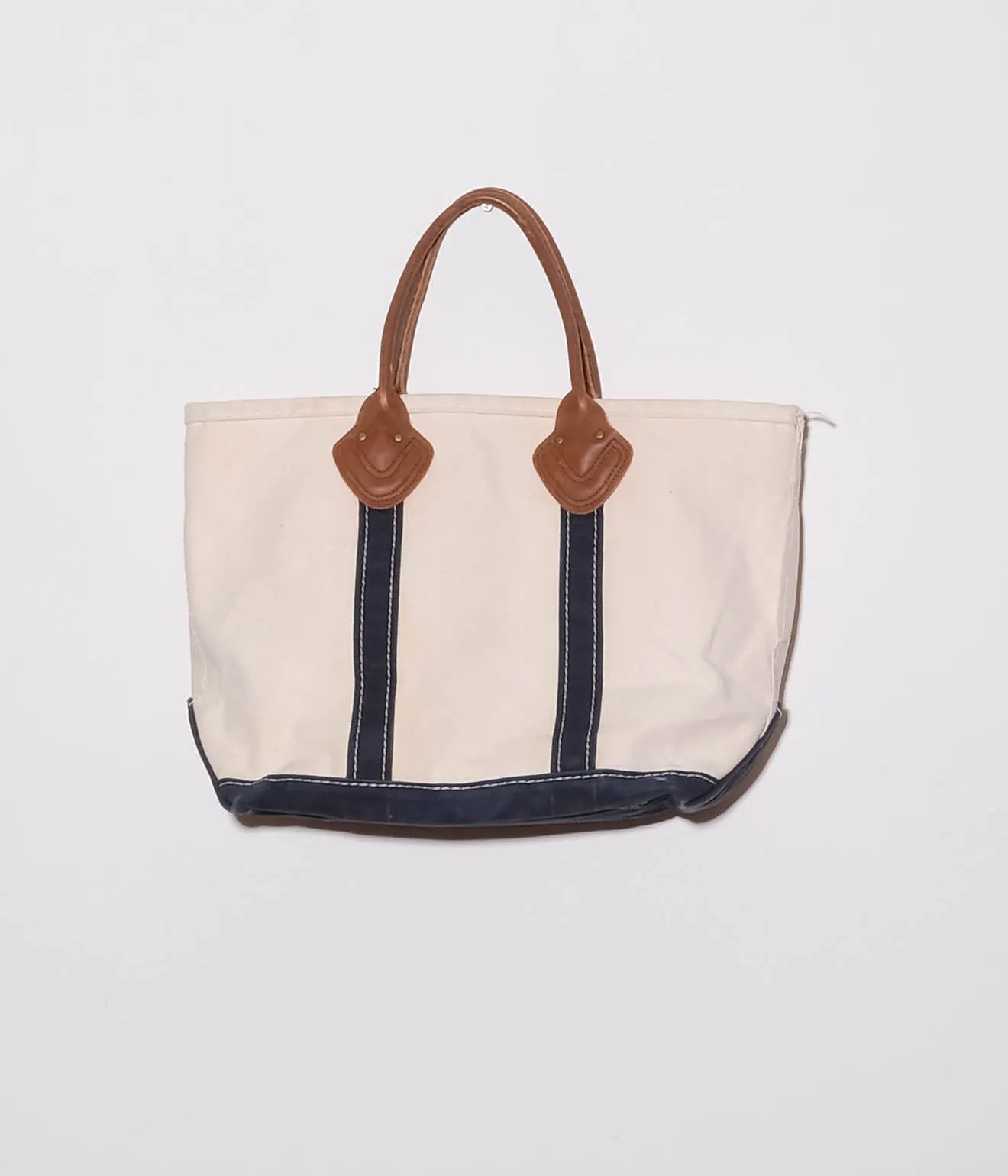 90's L.L.Bean Tote Bag Leather Handle (Natural×Navy)