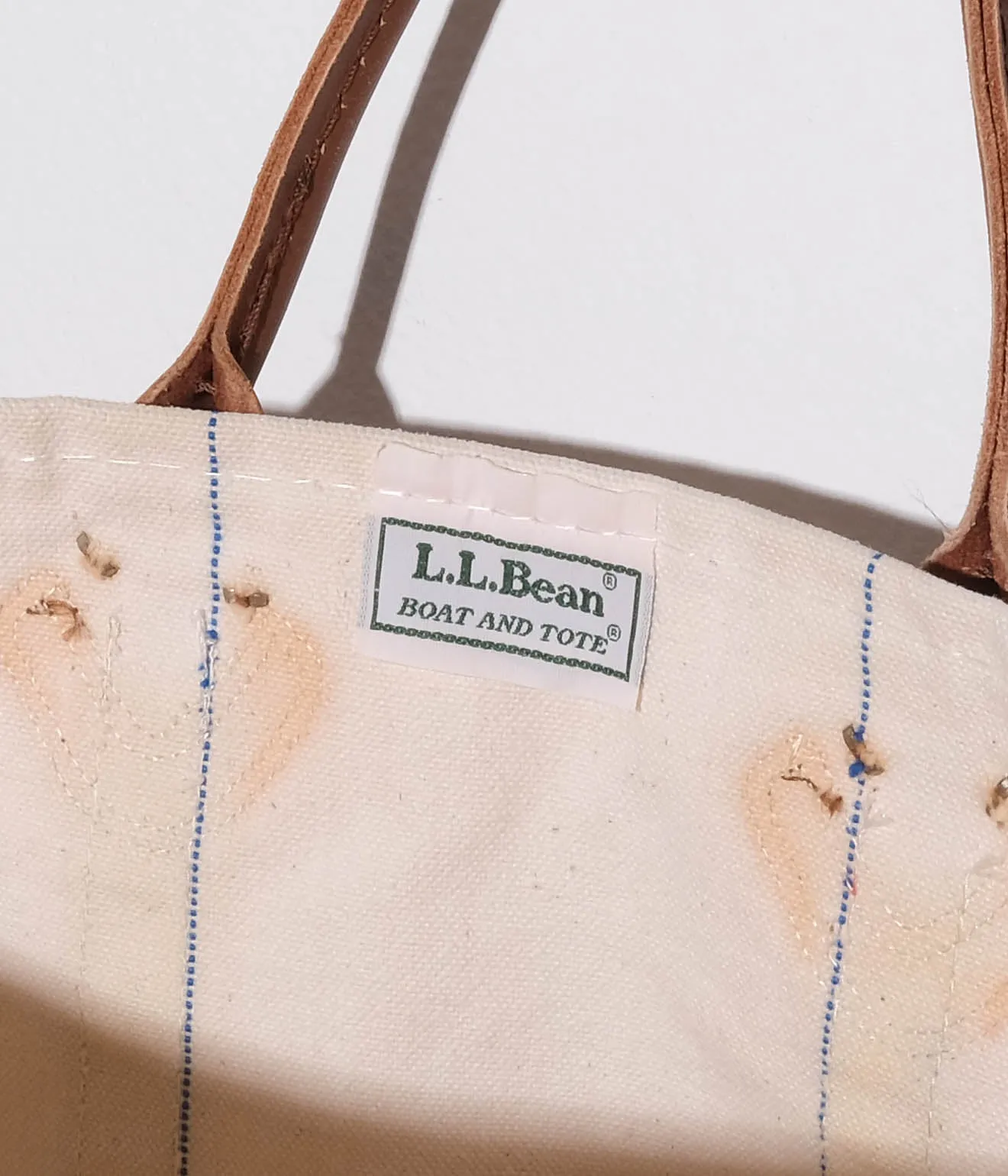 90's L.L.Bean Tote Bag Leather Handle (Natural×Navy)