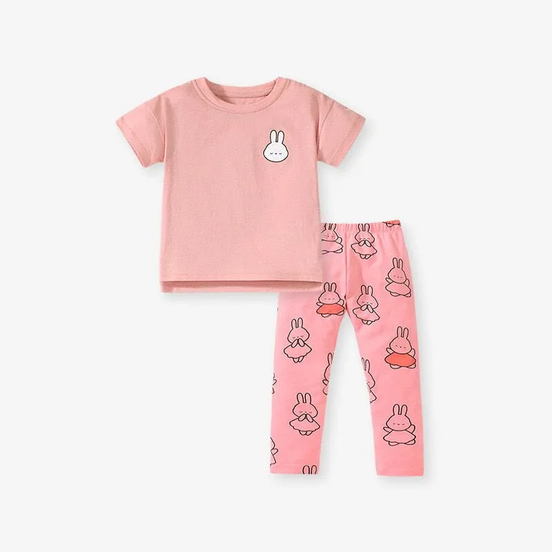 Cartoon Bunny Print Summer Set