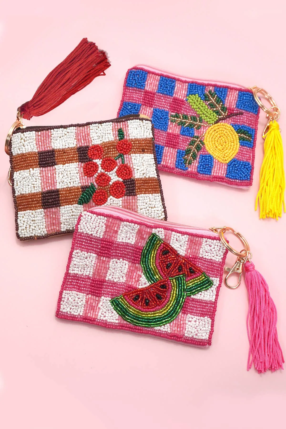 Checkered Watermelon Bead Coin Purse