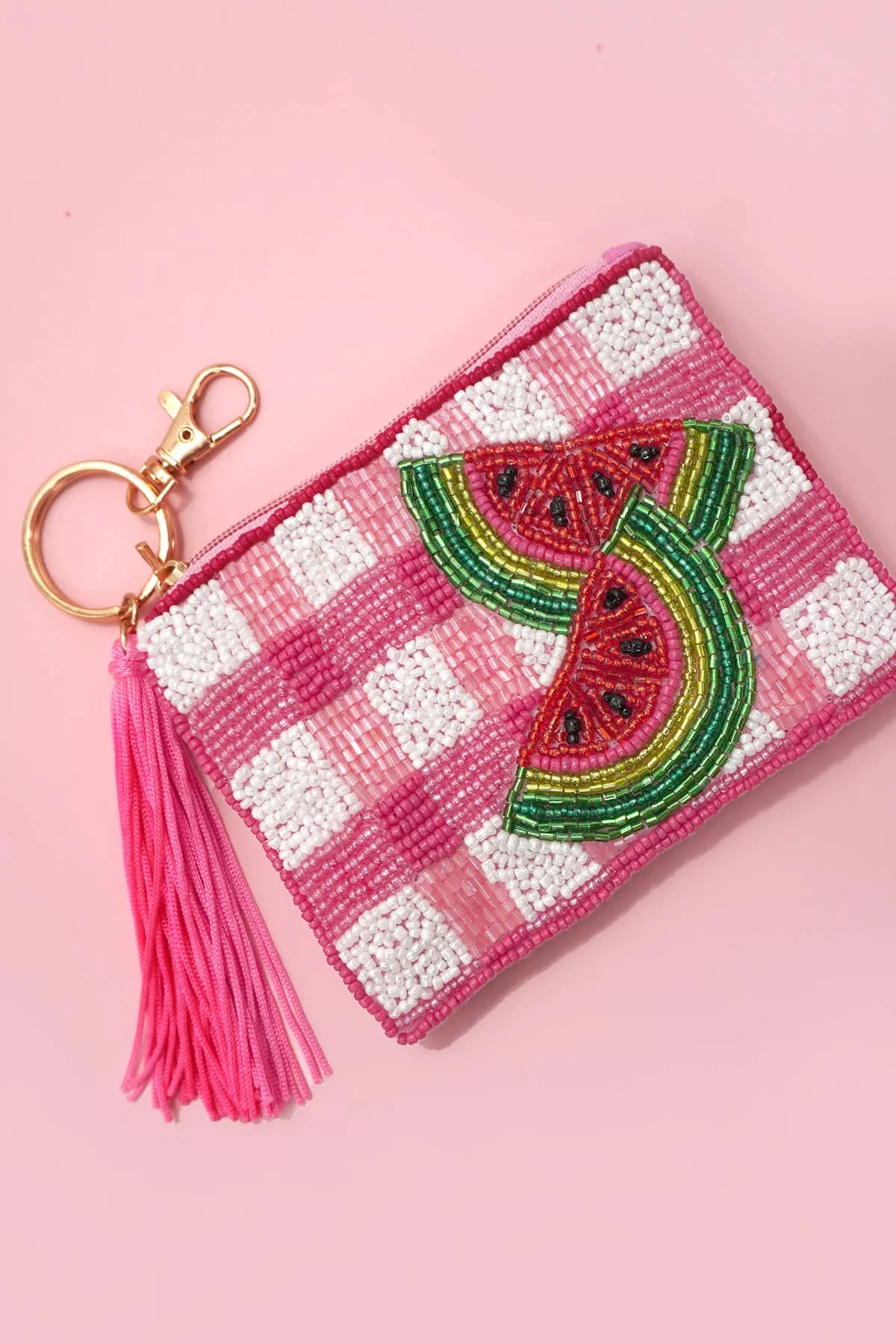 Checkered Watermelon Bead Coin Purse