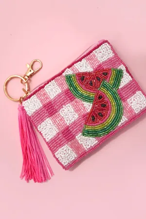 Checkered Watermelon Bead Coin Purse