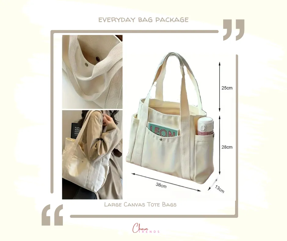 Everyday Tote Bag Collection: Canvas Tote Bag, Folding Umbrella with UV Protection, Cloud Acrylic Earrings & Candy-Colored Wavy Hair Clip