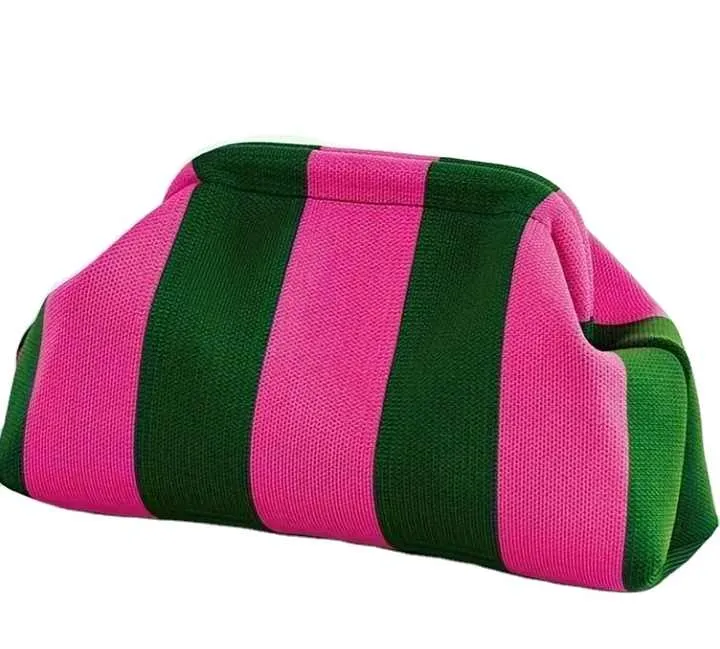 Fashion Pink Green Striped Clutch Bag-حقيبة كلاتش مخططة