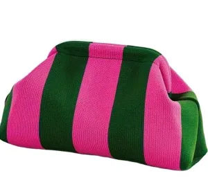 Fashion Pink Green Striped Clutch Bag-حقيبة كلاتش مخططة