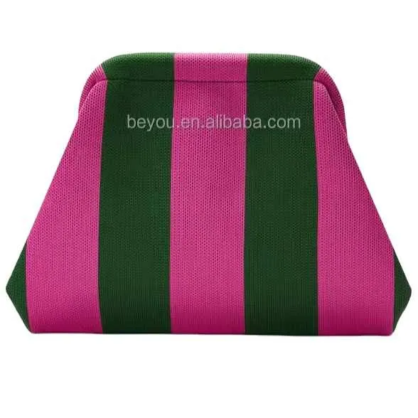 Fashion Pink Green Striped Clutch Bag-حقيبة كلاتش مخططة