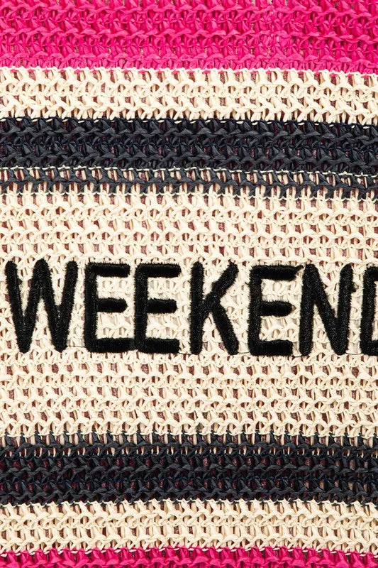 Fuchsia Hello Weekend Straw Braided Tote Bag