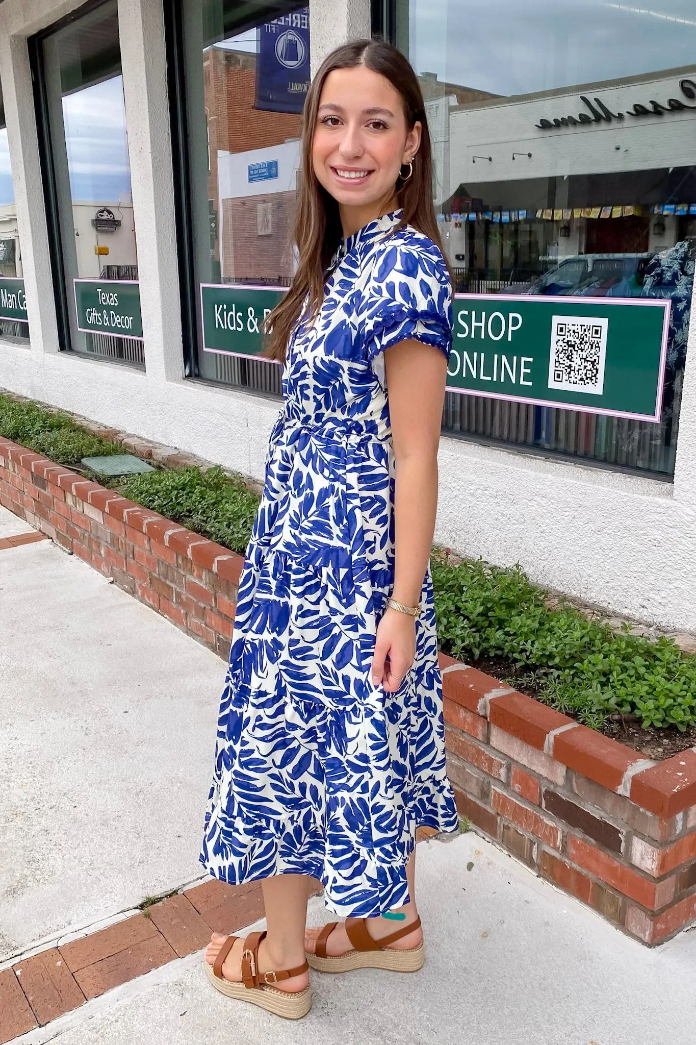 Paint the Shore Floral Print Blue Midi Dress