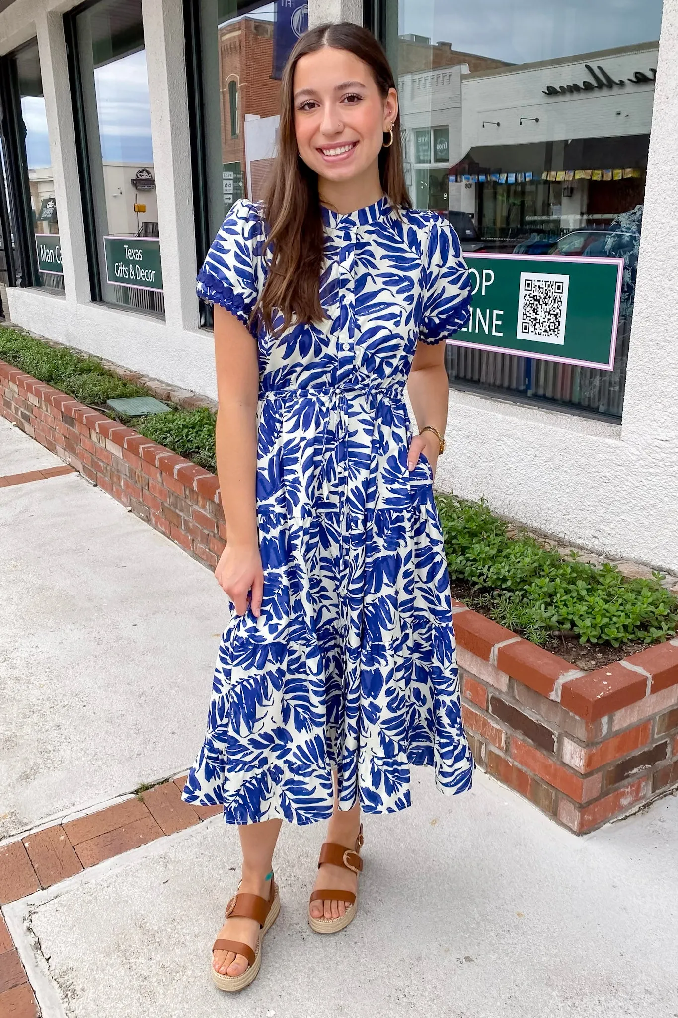 Paint the Shore Floral Print Blue Midi Dress