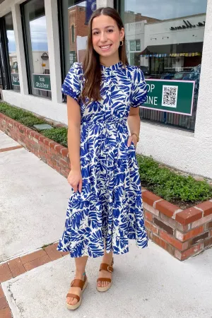 Paint the Shore Floral Print Blue Midi Dress