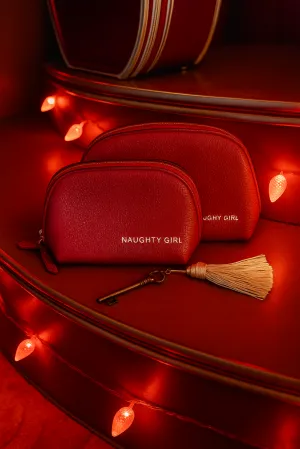 Red Leather Makeup Bag Medium