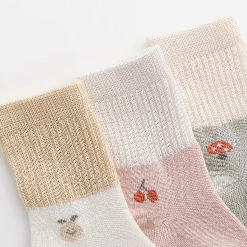 Small Cartoon Printing Two-Color Socks [Set of 3]