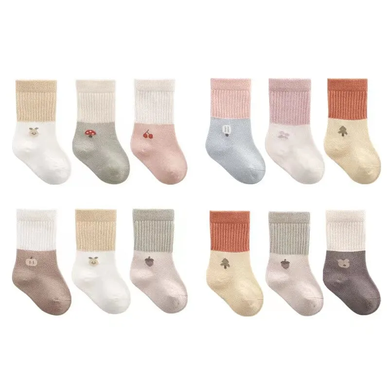 Small Cartoon Printing Two-Color Socks [Set of 3]