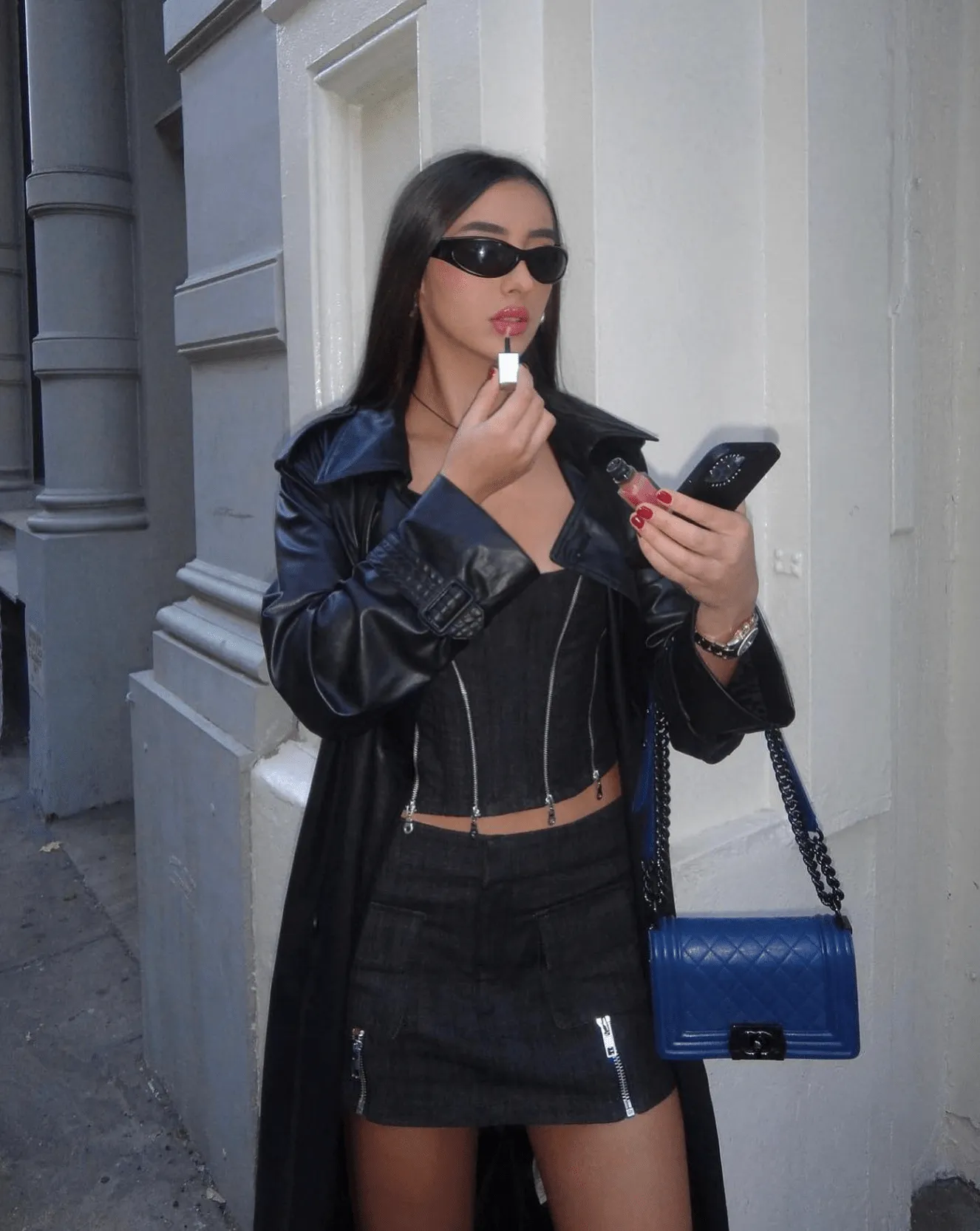 With Jean - Mirabel Corset and Mini Skirt in Black Wash Denim