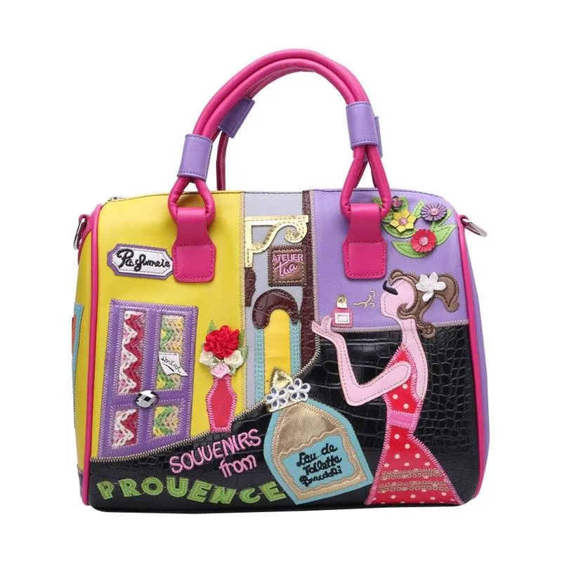 Women's European and American Style Solid Zipper Tote with Cartoon Embroidery - The Perfect Travel & Messenger Handbag
