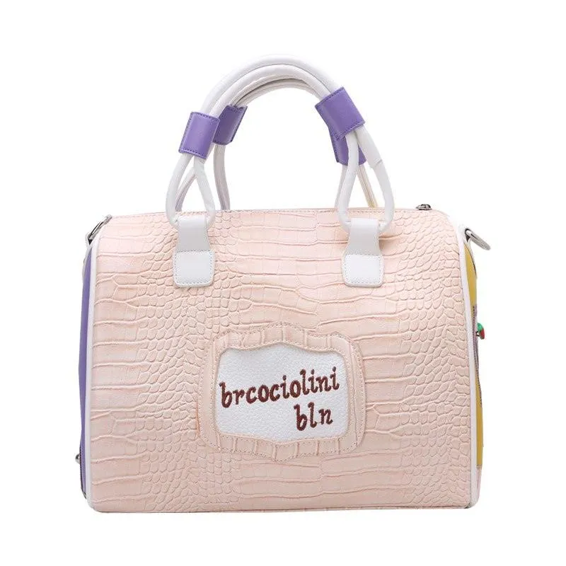 Women's European and American Style Solid Zipper Tote with Cartoon Embroidery - The Perfect Travel & Messenger Handbag