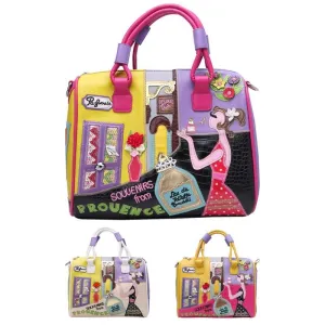 Women's European and American Style Solid Zipper Tote with Cartoon Embroidery - The Perfect Travel & Messenger Handbag