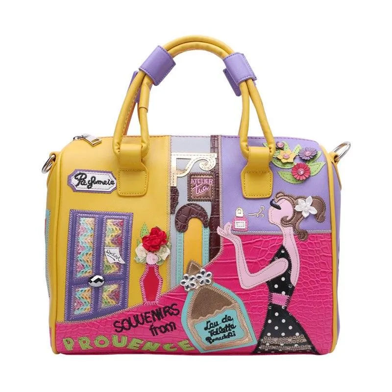 Women's European and American Style Solid Zipper Tote with Cartoon Embroidery - The Perfect Travel & Messenger Handbag