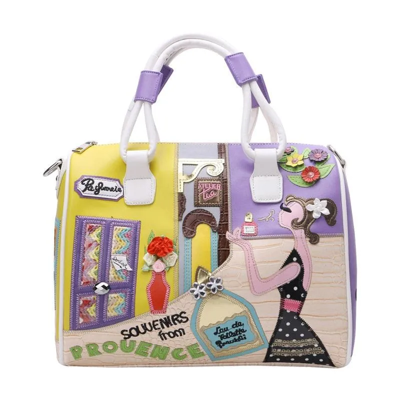 Women's European and American Style Solid Zipper Tote with Cartoon Embroidery - The Perfect Travel & Messenger Handbag