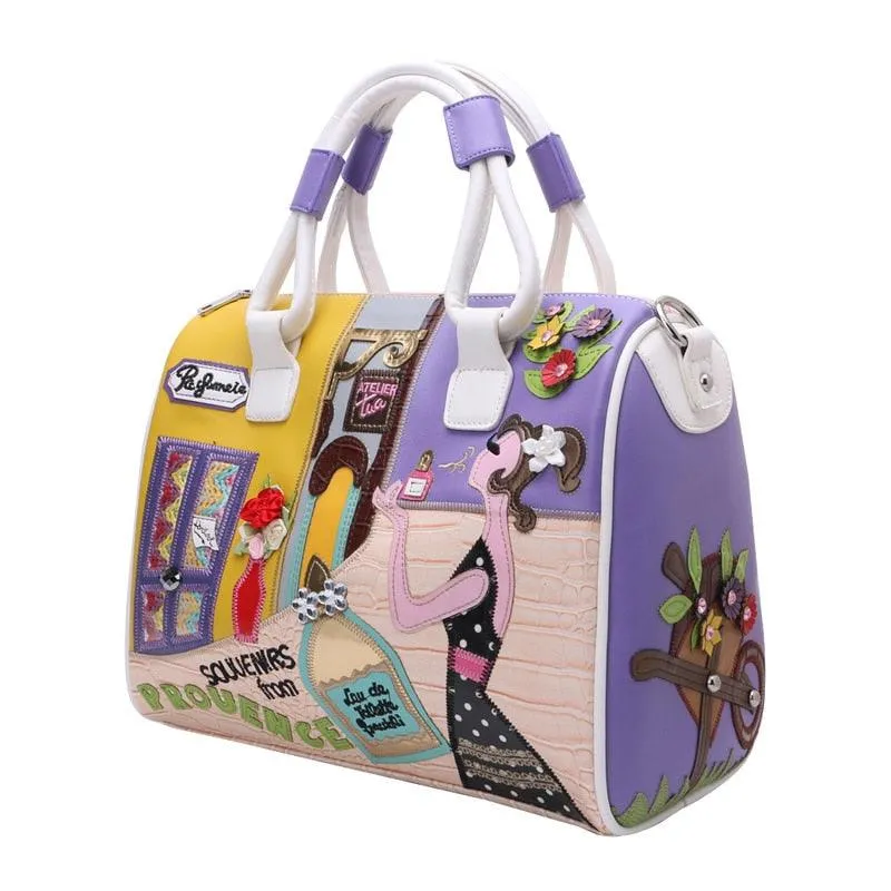 Women's European and American Style Solid Zipper Tote with Cartoon Embroidery - The Perfect Travel & Messenger Handbag